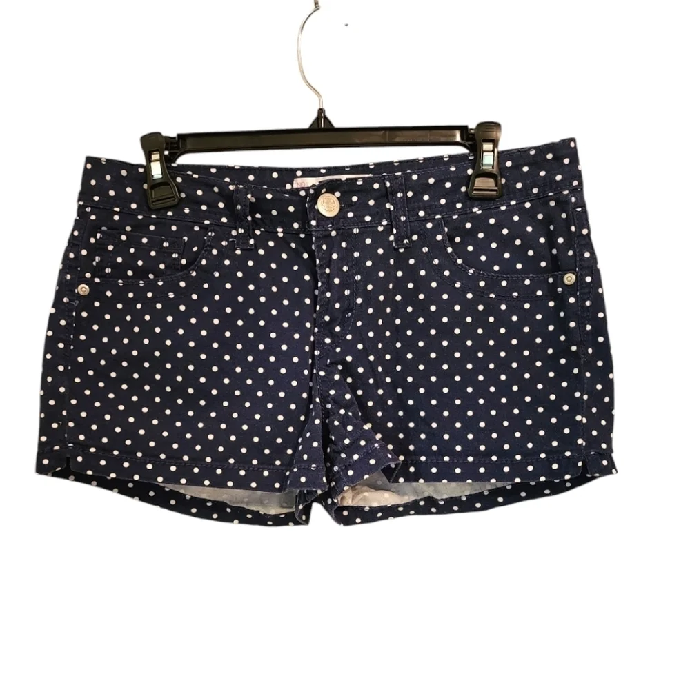 No Boundaries Blue and White Polka Dot Juniors Denim Shorts, Size 13 - Picture 1 of 6